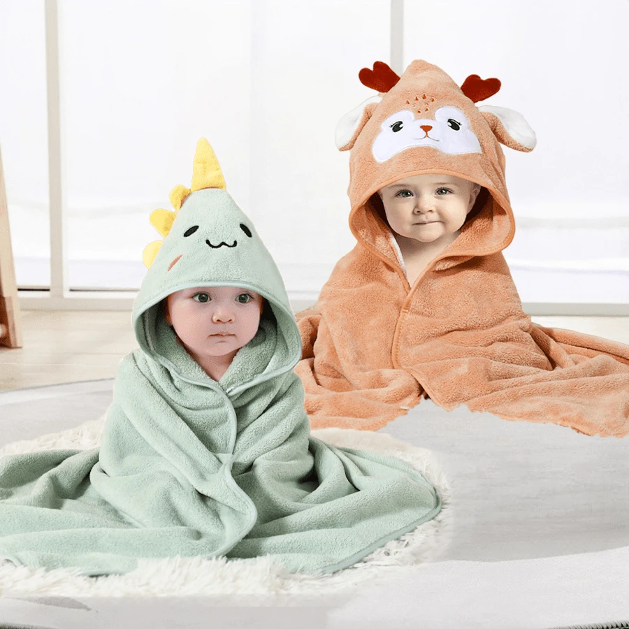 2 pièces Serviette de bain bébé, couverture à capuche visage animal unisexe pour bébé, pèlerine bébé design animal unique super douce, peignoirs de bain nouveau-nés pour toutes les saisons, serviettes de bain en polaire de dessin animé pour tout-petits
