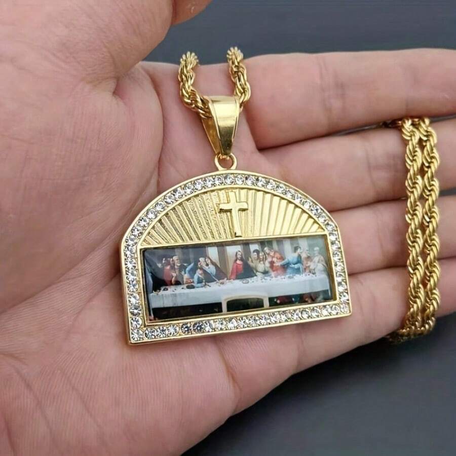 Vintage Oster-Kreuz-Abendmahl-Kristall-Anhänger-Halskette - Exquisite Herrenkette mit Amulett-Schmuckzubehör - Perfektes Geschenk für ihn an besonderen Anlässen
