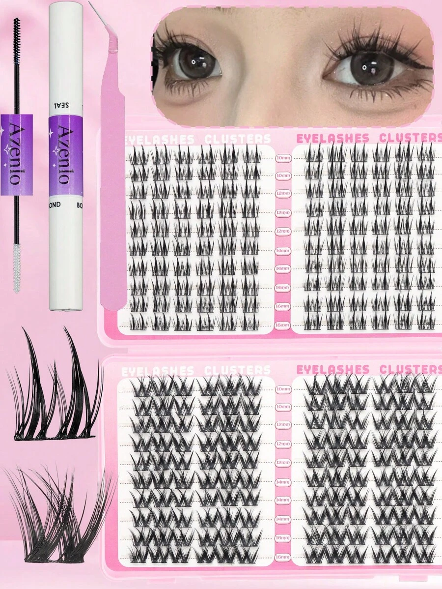 240PCS Large Capacity False Eyelash Extension Set C Curl Single Cluster Natural Segmented Cluster Eyelash Strap Eyelash Extension Adhesive Sealing Eyelash Tweezers False Eyelash Set 10-16mm Mixed Length Eyelash Cluster Simulation Thick Soft Light Eyelash Natural Reusable False Eyelash