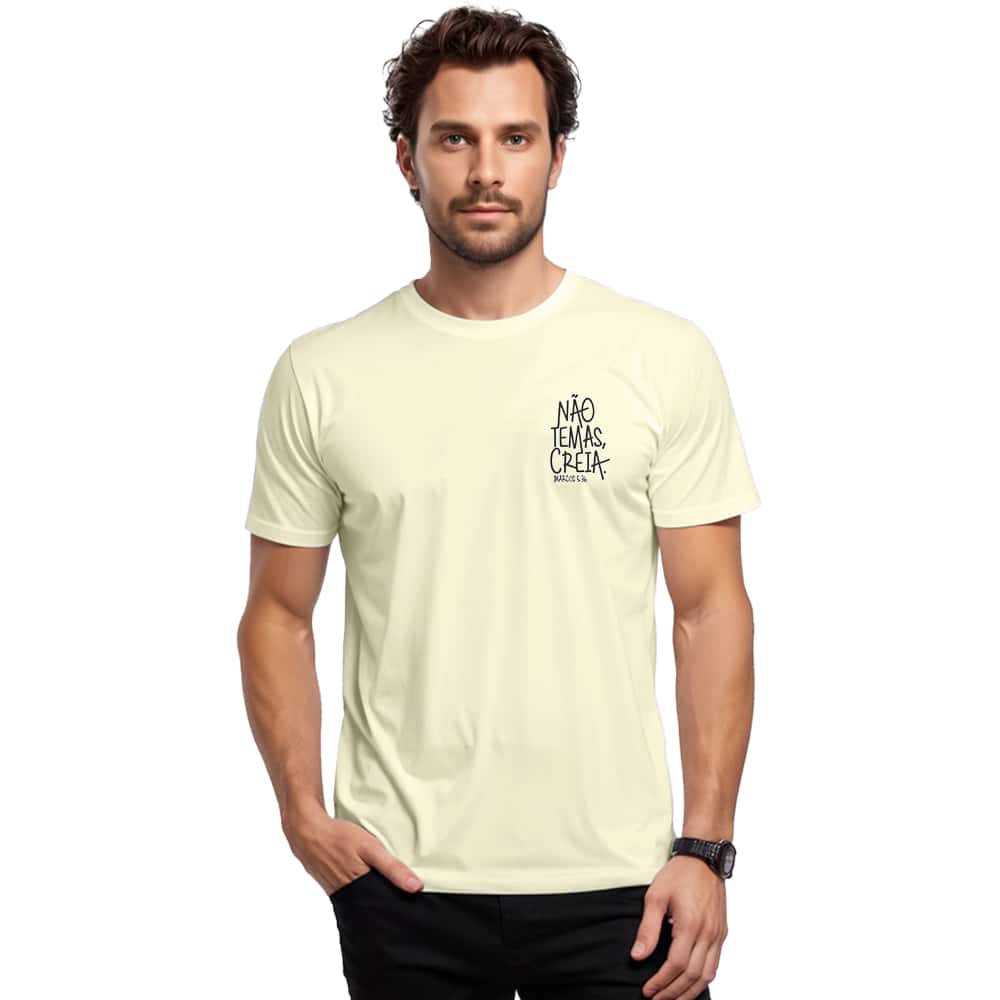 Camiseta Algodão Confortável Estampada Premium Não temas Frente Costas
