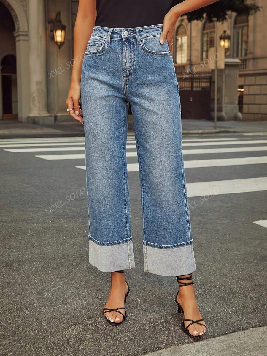 Crop Straight Leg Frayed Hem Jeans For Women