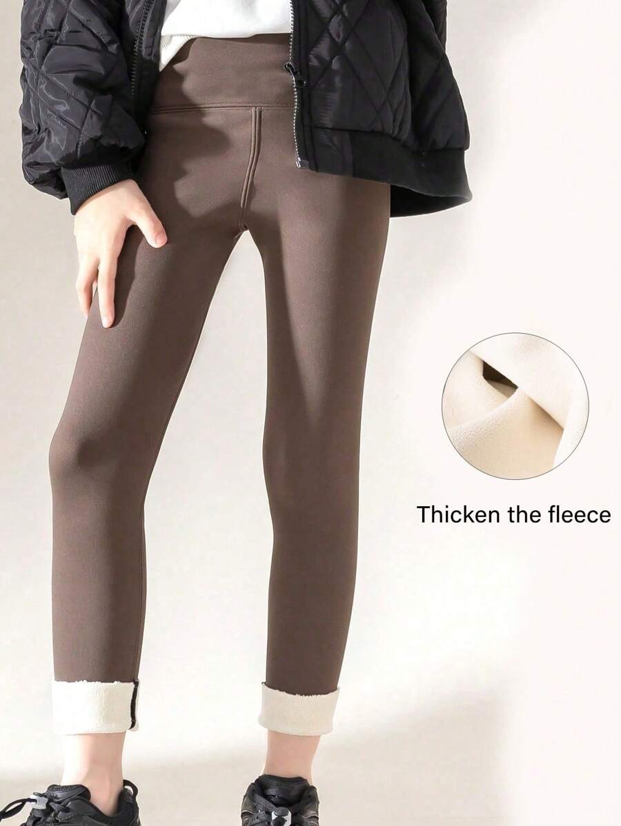 1pc Kids Thick Thermal Lined Solid Shark Print Cropped Leggings