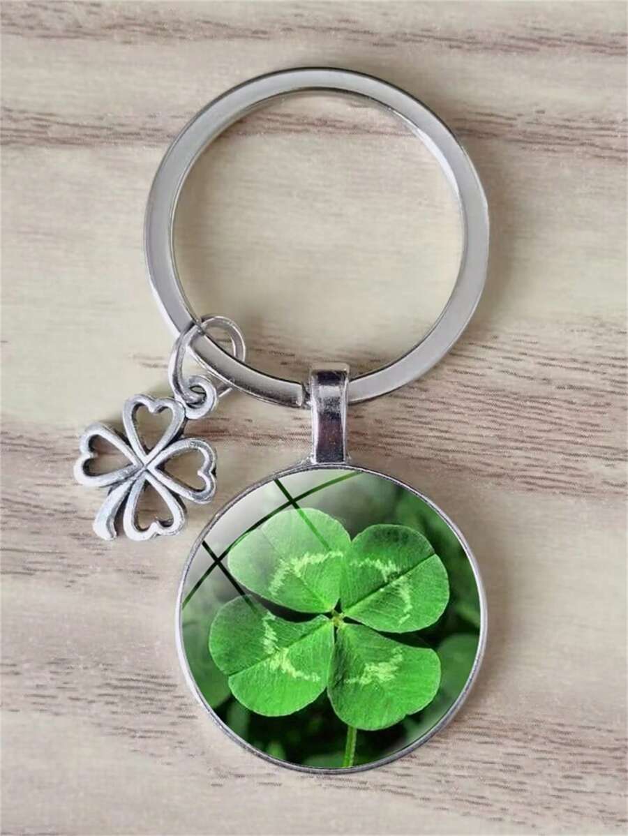 1pc Lucky Four Leaf Clover Keychain Alloy Pendant Time Gemstone Glass Crystal Handbag Men's Car Lucky Jewelry Fashion Gift School Car Accessories Cute Goth Y2k