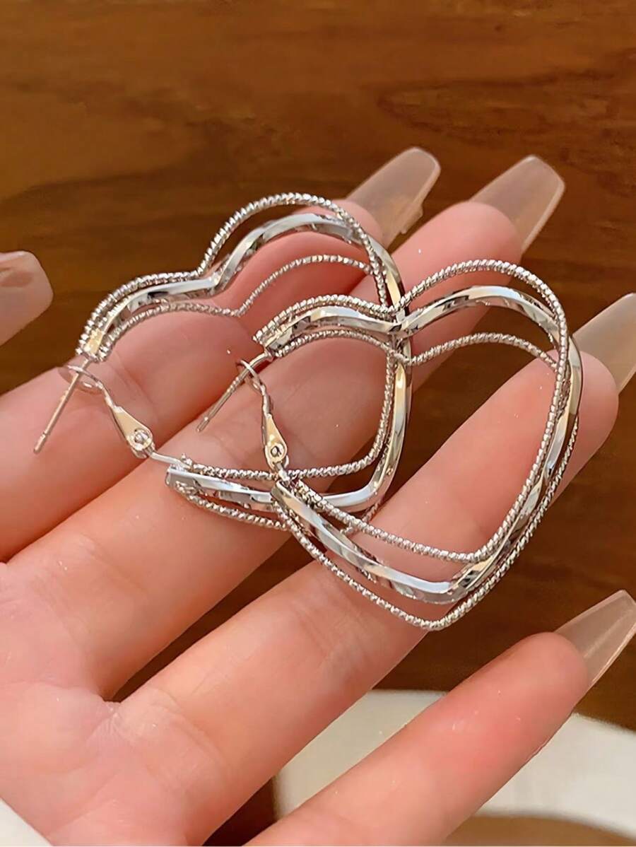 Pendientes de plata esterlina con multi-capas de estilo "Sweet Cool Hot Girl" para mujeres, de nicho de alta gama, únicos y exagerados, como regalos personalizados de alta calidad para San Valentín