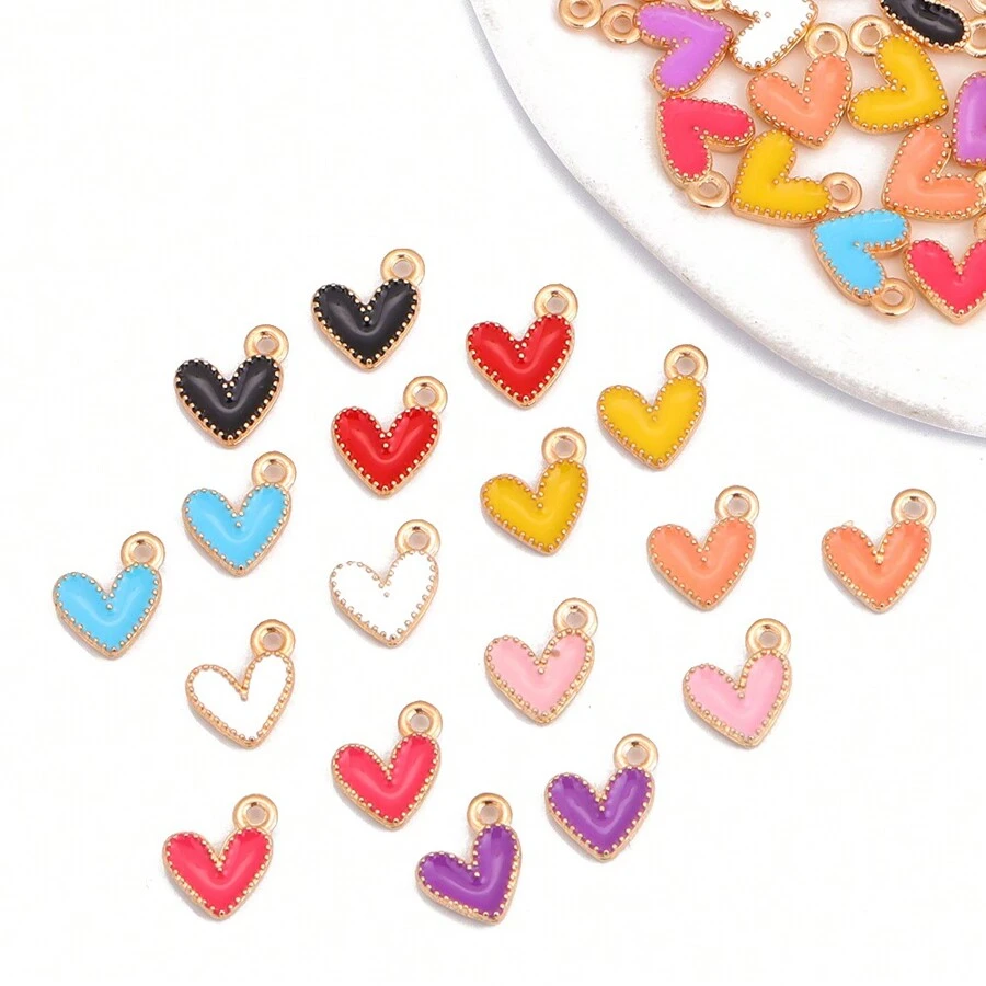 20 pçs bonito gota de óleo em forma de coração pingente de liga de zinco para mulheres pulseira colar diy jóias fazendo