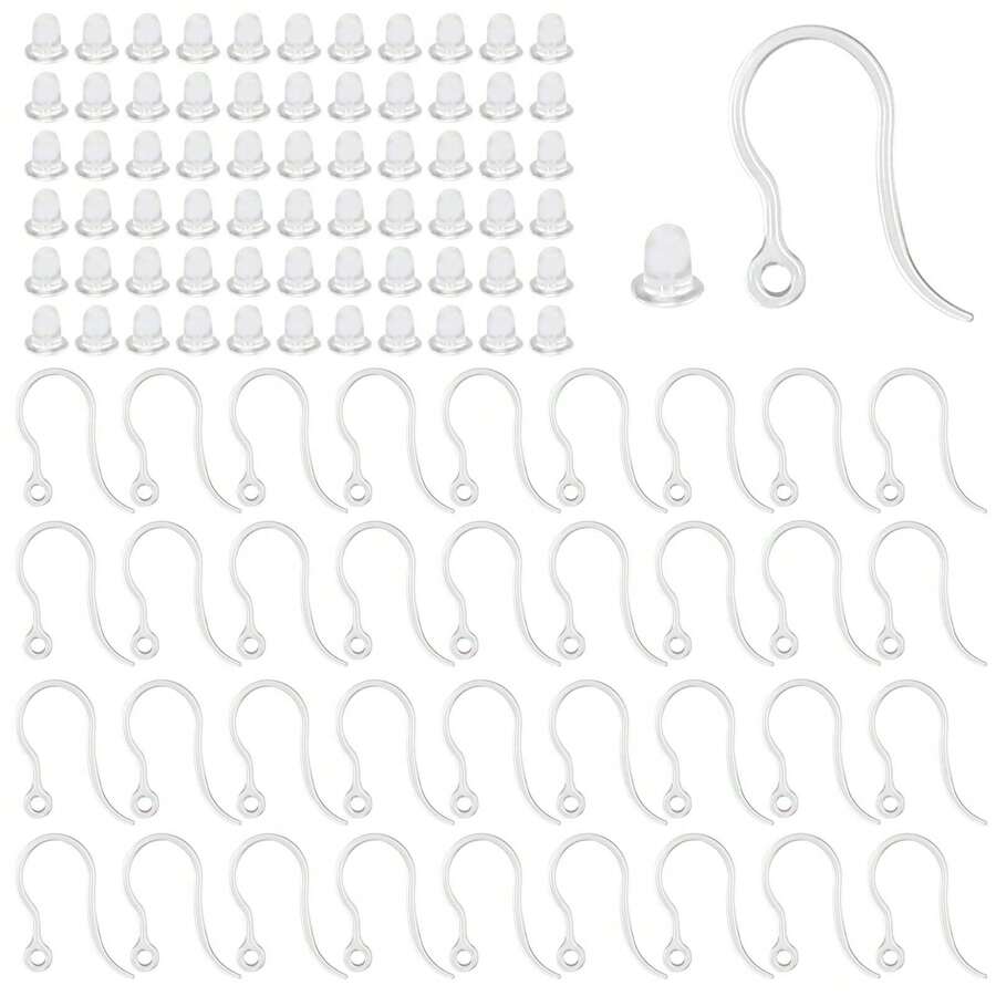 KMEOSCH 20/50 piezas Ganchos para pendientes de plástico transparente hipoalergénicos de 14,5x17 mm con broches para pendientes, componentes para hacer pendientes DIY