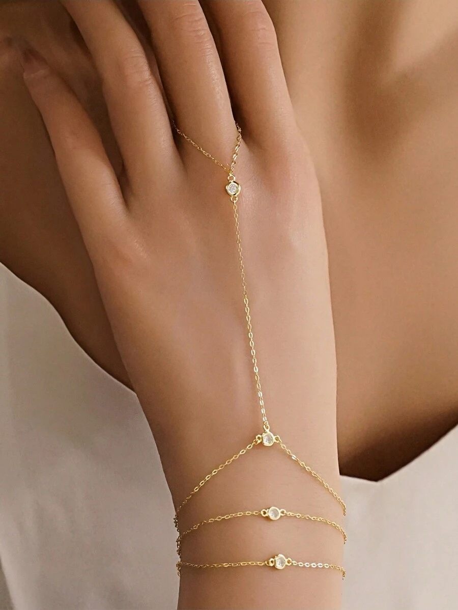 1 pieza Anillo - pulsera de plata de ley 925 chapada en oro con piedra CZ de 3 capas, adecuado para uso diario y para fiestas de mujeres