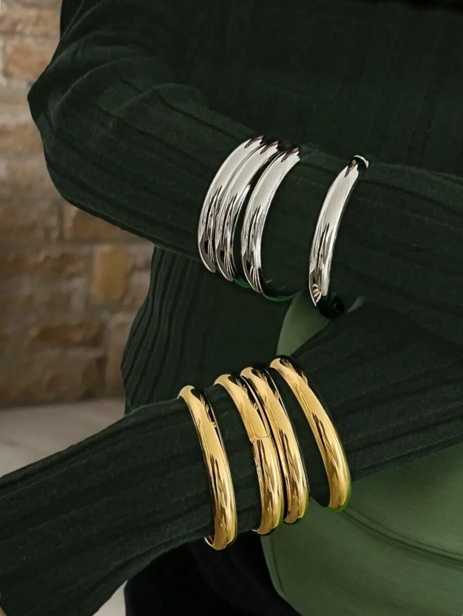 4pcs/3pcs Vintage Punk Asymmetric Big & Chunky Bracelet Set, Women Timeless Beauty Cuff Bracelet, Everyday Wear Jewelry Accessory