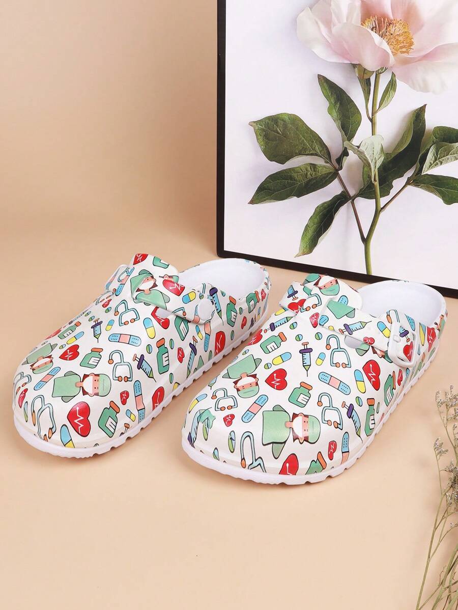 Women's Cartoon Doctor Non-Slip Clogs, Breathable Lightweight Design, Versatile For Garden Or Beach