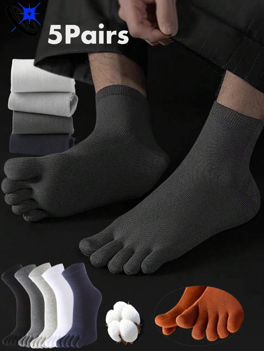 15 Pairs Bamboo Charcoal Odor-Resistant Men Five Finger Socks, Breathable Mid-Calf Sports Toe Socks, Thin Style For Spring And Summer