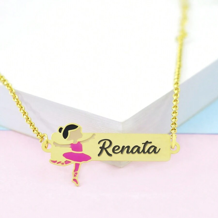 Pulseira Feminina Personalizada Bailarina Nome Renata Banhada Ouro 18K - 999015457
