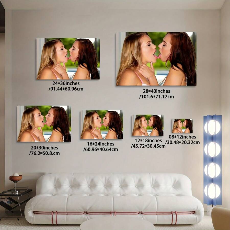1 Poster Canvas-Wooden Frame Female Couple Canvas Painting High Quality Wall Art Printed Poster, Direct Hanging Wall Painting, Home Gift Decoration, Living Room, Bathroom, Bedroom, Kitchen