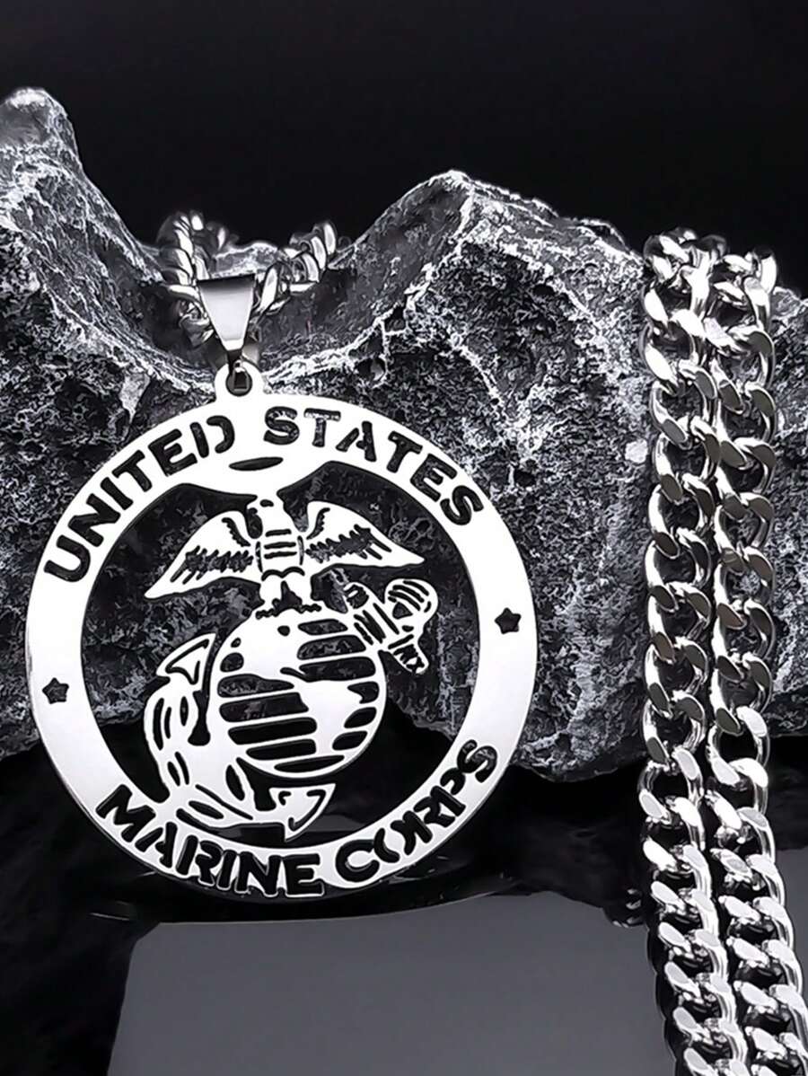 USA Medaillon Halskette aus Cut Out rostfreiem Stahl mit US-Armee Signatur Anhänger