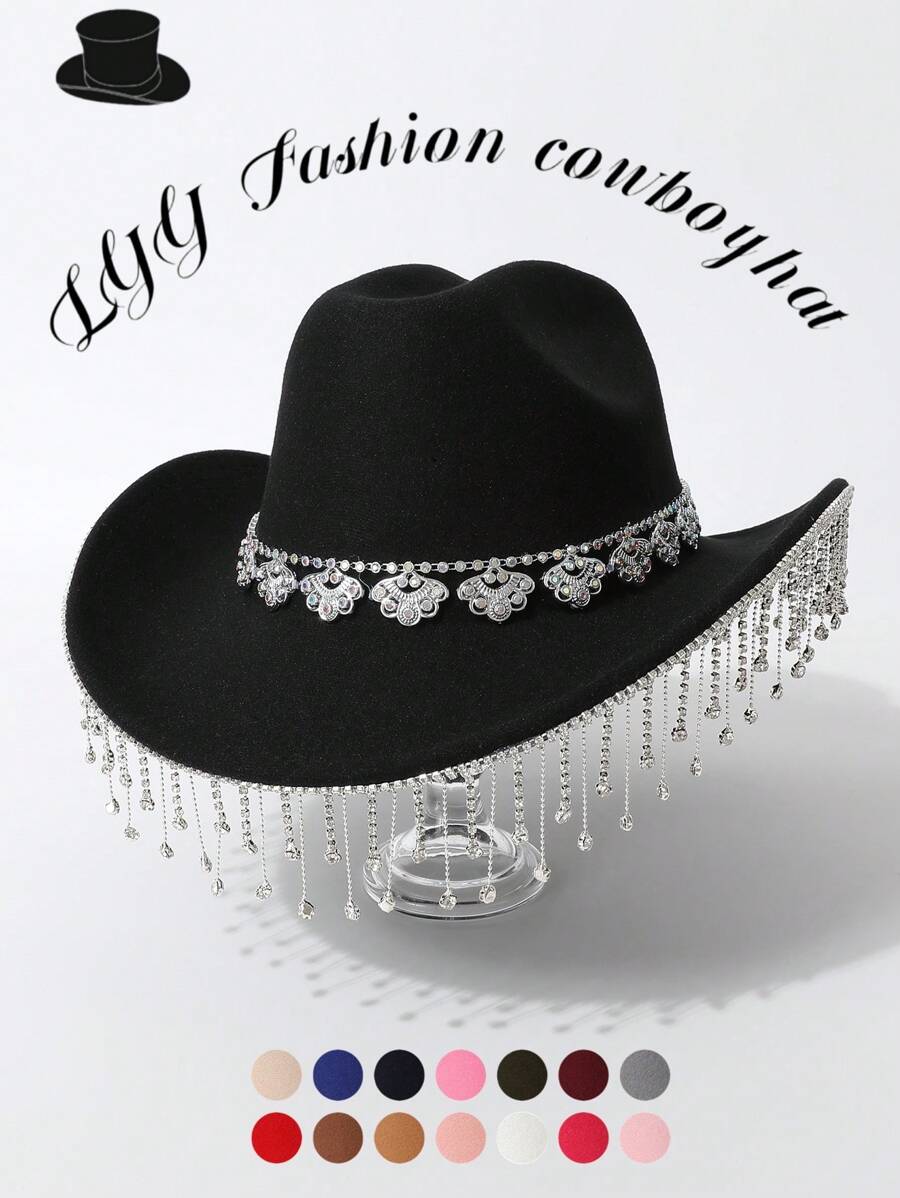 1pc Vrouwen Vlinder Pailletten Strass Western Cowgirl Hoed, Glinsterende Kristallen Regendruppel Casual Kleine Fedora Hoed Geschikt Voor Feest, Festival, Alledaags