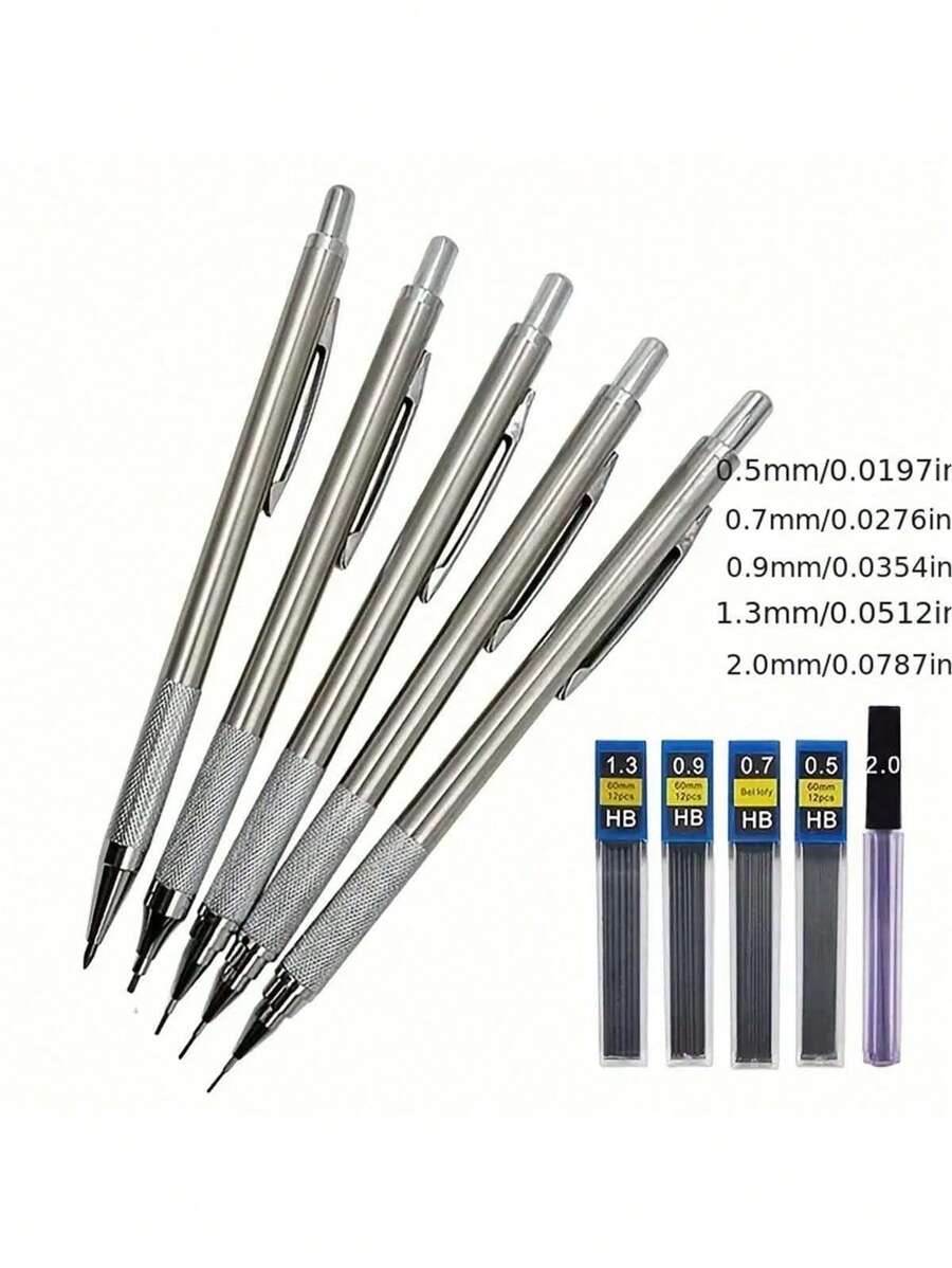 1pc Mechanical Pencil + 12pcs Lead Refills, 0.3mm-2.0mm For Writing And School Supplies - Highly Suitable For Students