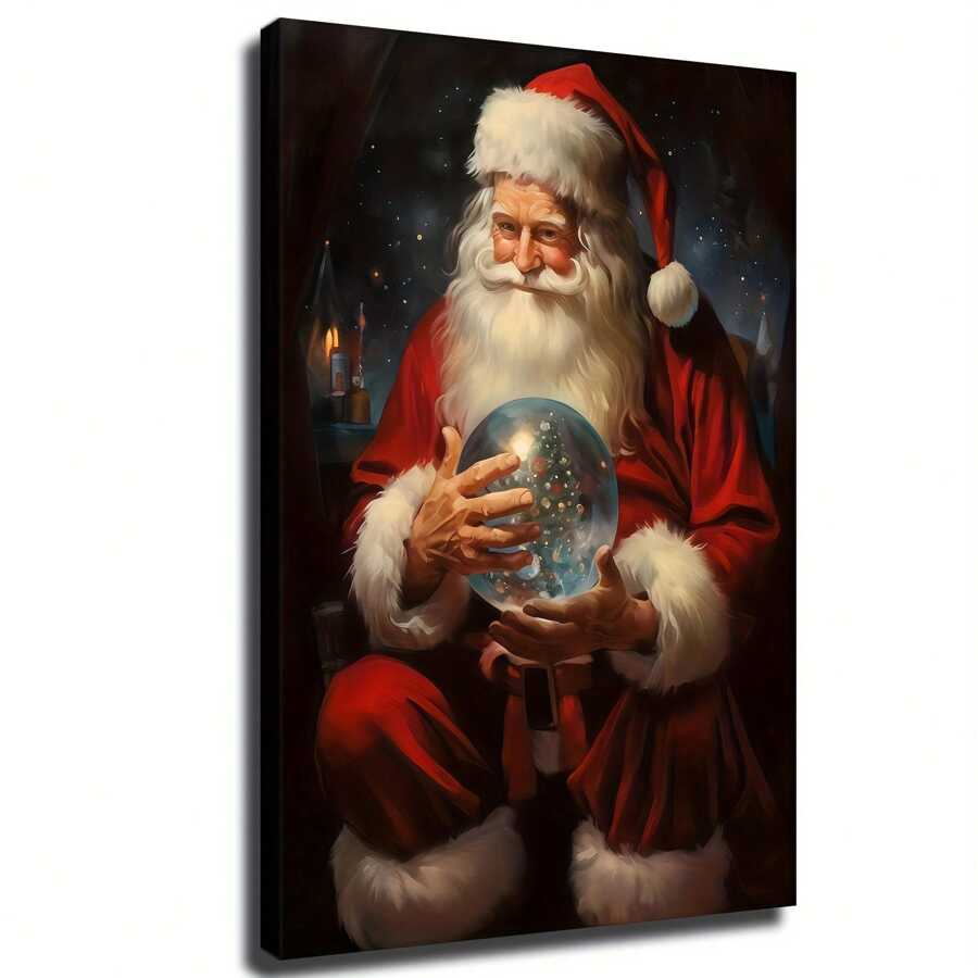 1 Unique Wooden Frame Painting Frame Cloth Poster, Vibrant Santa Claus Painting Frame Cloth Printed Poster-Colorful Wall Art, Art Paintings For Bathroom, Bedroom, Office, Living Room Decoration-Ideal Christmas Holiday Home Decorative Gift