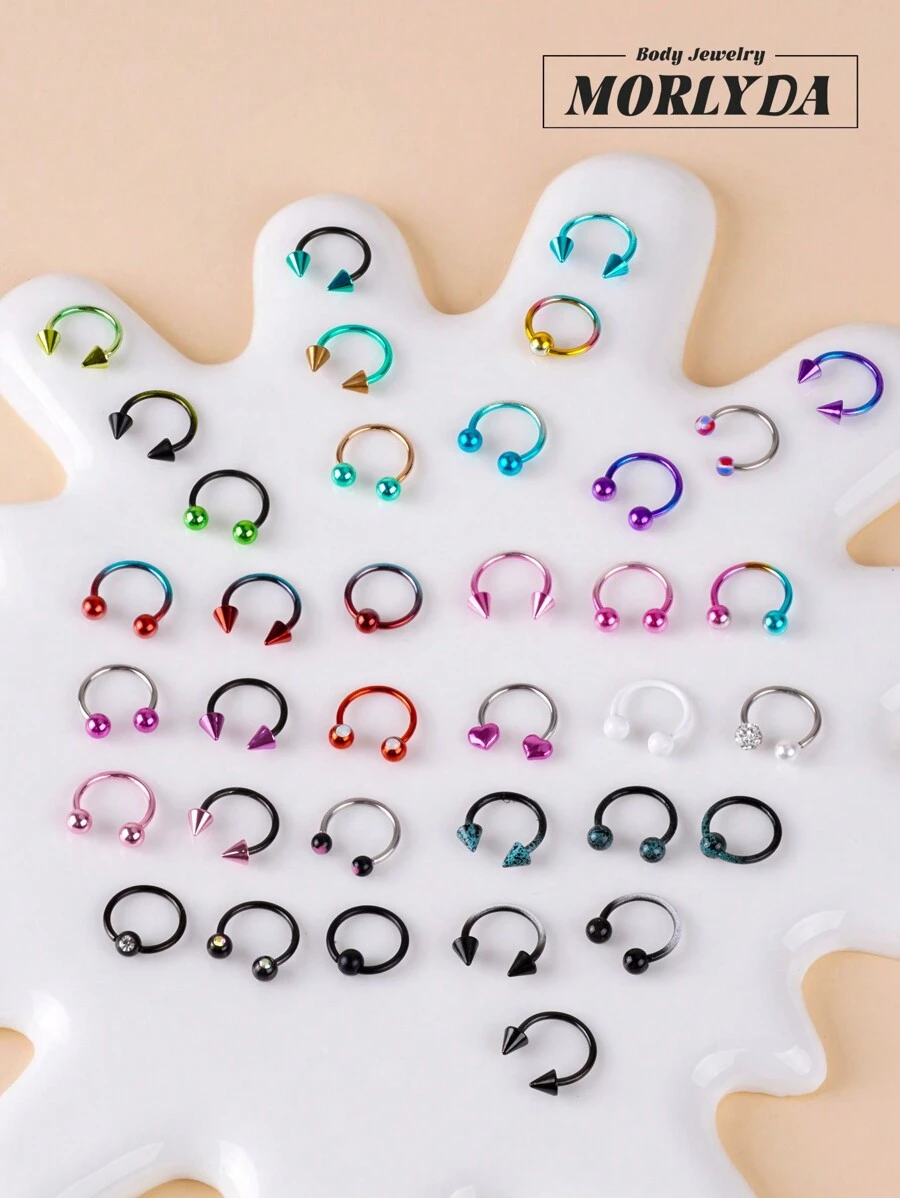 Morlyda 3Pcs/Set Cool Colorful Nose Ring Horseshoe Nose Hoops Earring 16g Stainless Steel Septum Jewelry Nose Ring Lip Ring Hinged Septum Hoops Piercing Jewelry, Septum Clicker Ring, Hoop Nose Ring For Septum, Helix, Rook, Tragus, Daith, Cartilage Earring For Women Men Halloween Piercing Body Jewelry For Party Dates Daily Wear