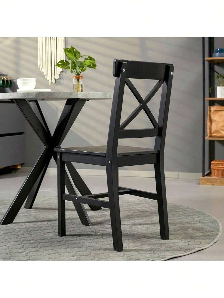 HOMCOM Modern Farmhouse Dining Chairs Set Of 2, Wooden Kitchen Chairs With Cross Back, Solid Structure For Dining Room, Black,Yifei Store
