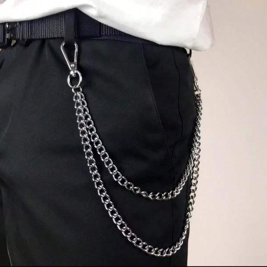 Corrente de Calça Moda Masculina Simples Para Homens e Mulheres Corrente Simples de Dupla Camada Punk HipHop Cintura