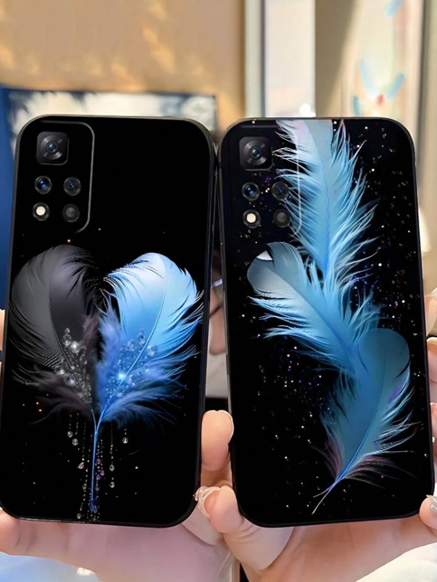 2pcs Feather Printed Shock-Proof Soft Phone Case Compatible With IPhone 16/16 Pro/16 Pro Max/16 Plus, IPhone 15 XR /7/8, IPhone 15 Pro Max, 13 Pro Max, 14 Pro Max, 13, 14, 11, 12 Pro Max, 14, 11, 12 Plus, Redmi Phones
