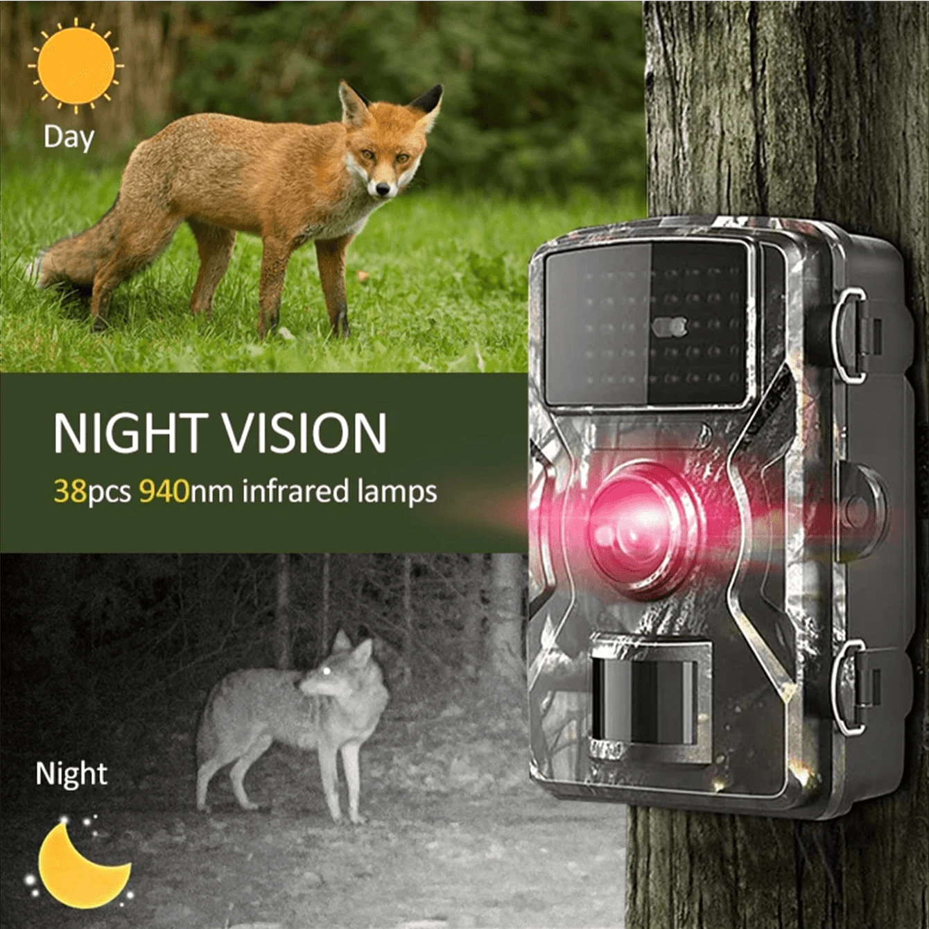 1 pièce Caméra haute définition de chasse en plein air, caméra de surveillance intelligente pour l'extérieur, caméra haute définition 1080P à distance pour une utilisation en extérieur, étanche IP66 avec vision nocturne, suivi d'animaux, caméra de suivi et de jeu
