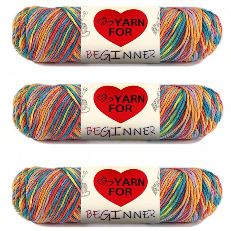 3pcs Soft & Warm Acrylic Yarn Bundle - Ideal For Beginners Knitting & Crochet Kit, Variety Of Colors - Great For DIY Scarf & Blanket Making