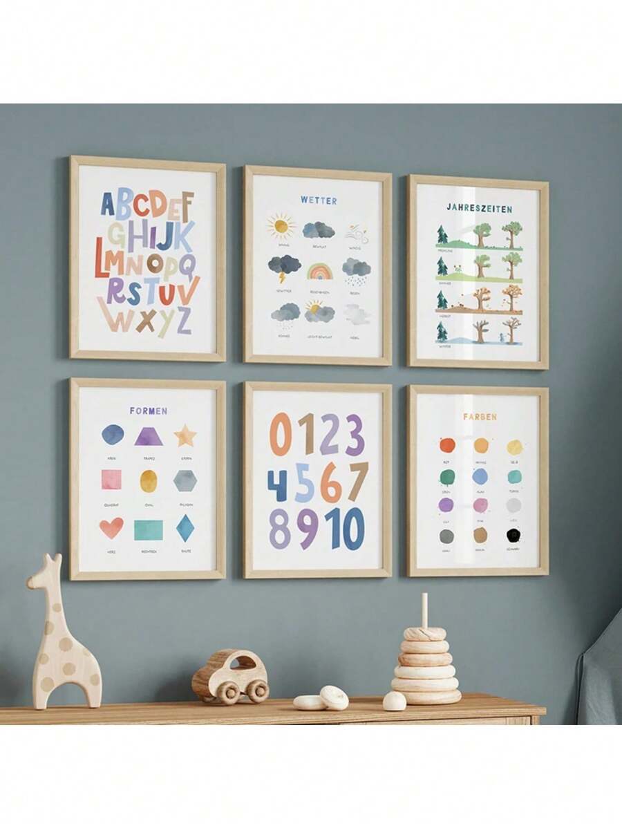 1 pieza Póster de aprendizaje del alemán para niños, impresión en lienzo, pintura artística para pared con letras del alfabeto y números para decoración de la guardería sin marco