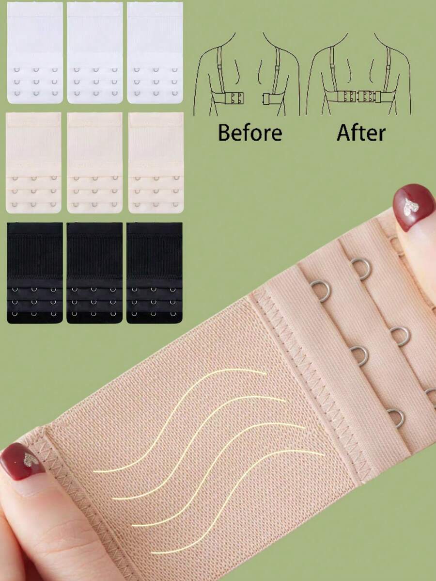 3 Pcs Elastic Bra Extenders, Women's Lingerie Hook Strap Extenders (2 Hooks/3 Hooks), Extender Bra Hooks (For Bras/Wireless Bras), Women's Underwear Accessories, Suitable For Travel, Sports, Outdoor, Belts Summer Cooling,Beach,Travel