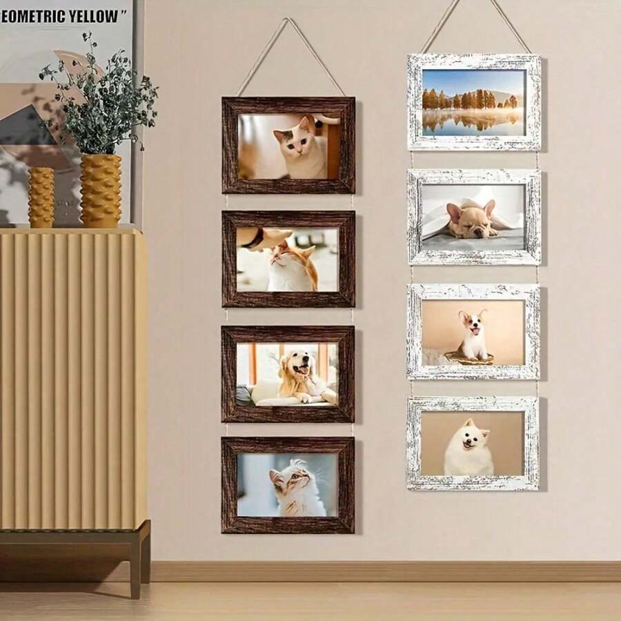 1pc, Wall Hanging Picture Frame For 4 Photos, Rustic Photo Frame For Wall Decor, Art Home Decor, For Birthday Party Decor, Party Gift Gifts Graduation