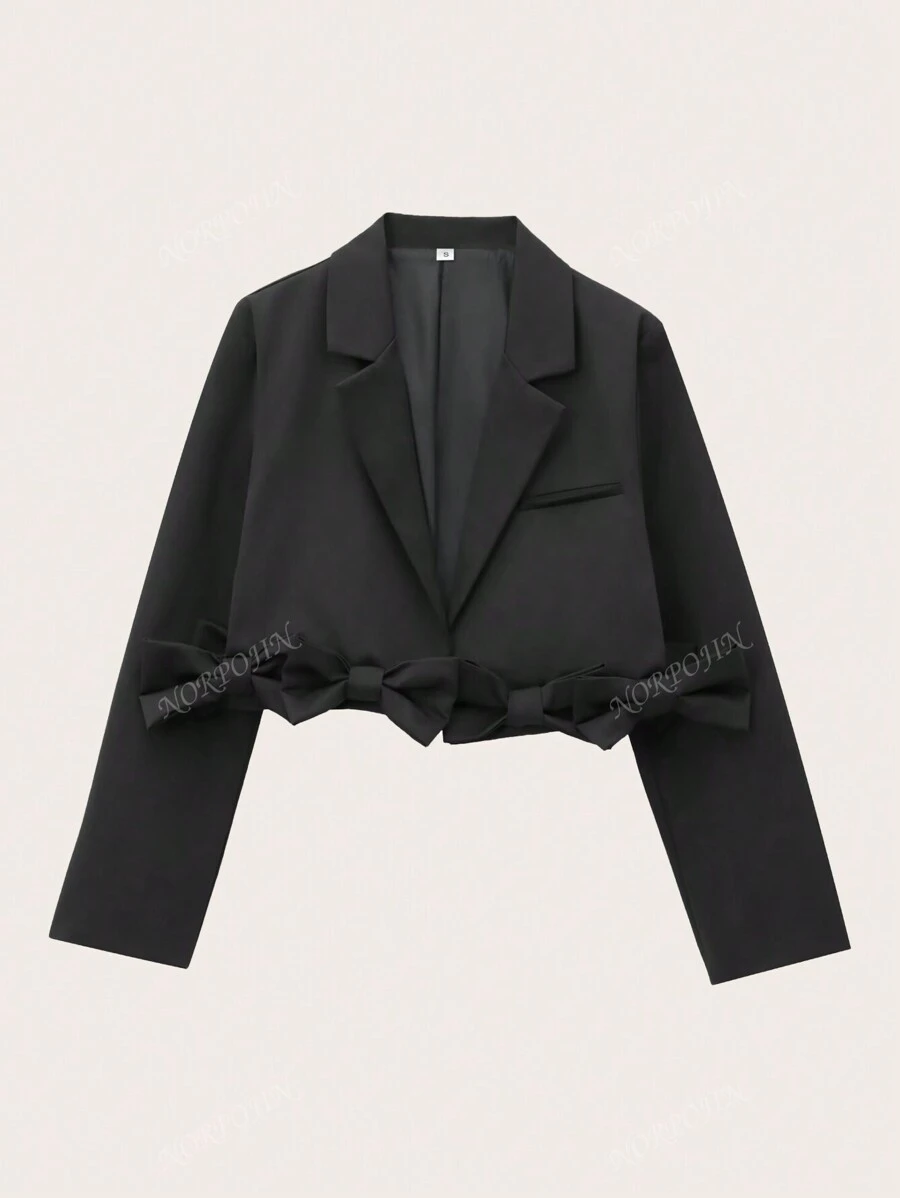 Chaqueta tipo blazer informal de longitud corta con decoración de lazo en el bajo