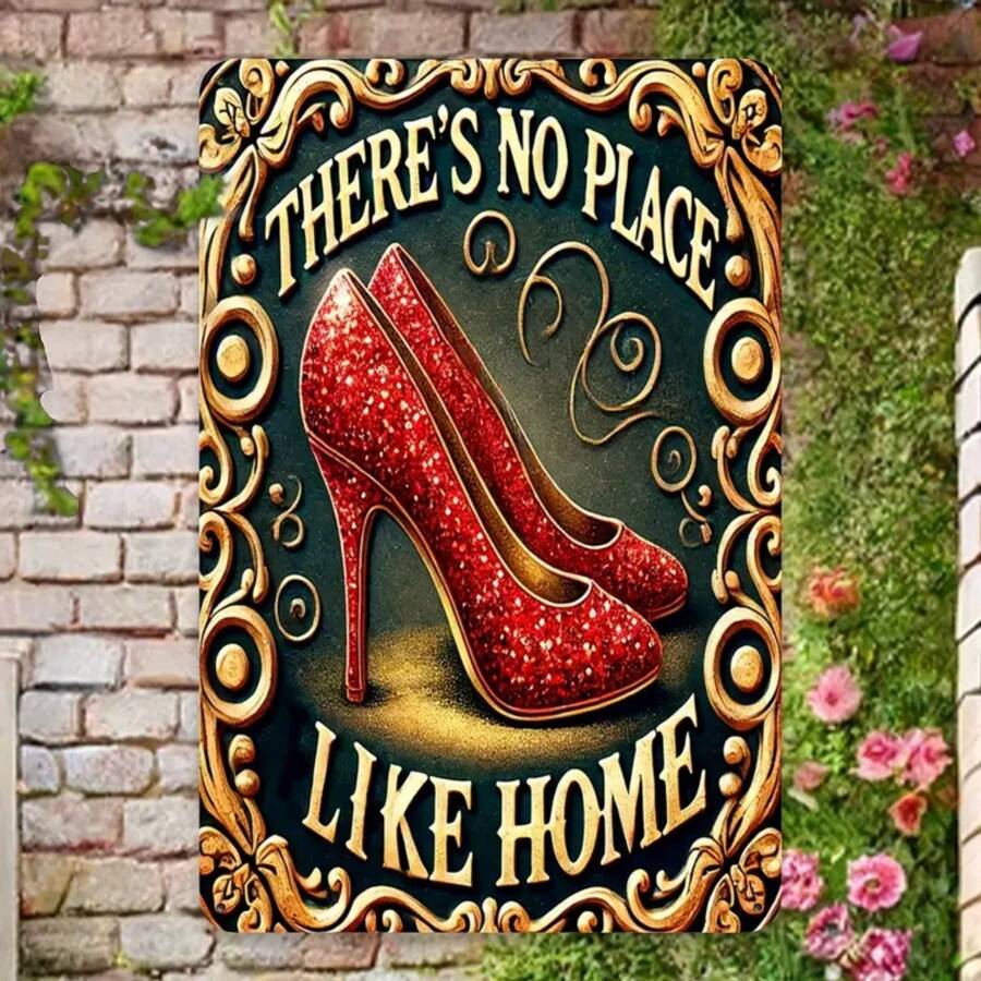Vintage "There's No Place Like Home" Sparkling Red High Heel Iron Sign - Retro Wall Art Decorative Plaque For Home Decoration - 7.87x11.81inch (Random Style),Home Decor ,Room Decor,Wall Decor Gifts Birthday Graduation