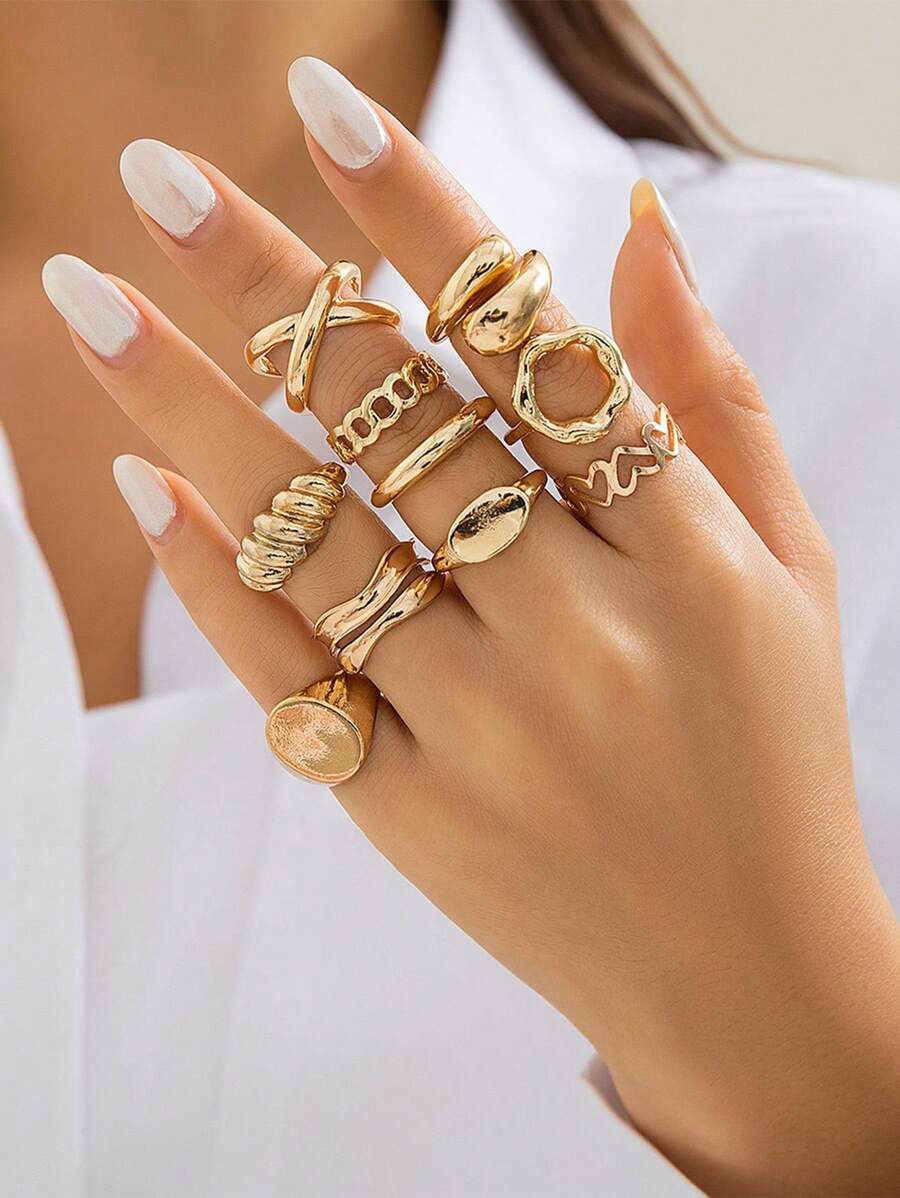 10pcs Stackable Knuckle Rings Set, Suitable For Women Teens Girls, Aesthetic Fashion Delicate Open-Band Medium Ring Sets, Medium Finger Ring Sets Jewelry Gifts