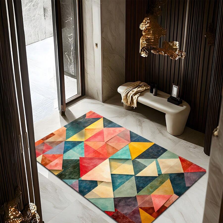 1 Pc, American Retro And Elegant Design, Rectangular Line Geometric Design Color Matching, Suitable For Living Room, Bedroom, Kitchen, Bathroom, Bathroom, Entrance Door, Courtyard, Four-Season Soft Floor Mat, Home Decoration Gifts Birthday Graduation
