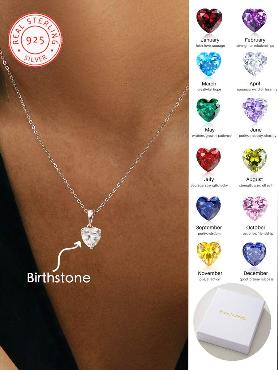 1 pieza Collar con colgante de piedra natal personalizada de plata esterlina 925, regalo para parejas y familia, elegante, de moda de otoño, sencillo, casual, de estilo antiguo, colorido, ideal para madres futbolistas, personalizado, único, regalo perfecto para ella, novia, madre, familia, amigos, hija para aniversarios, cumpleaños, uso diario, baile de graduación, Día de la Madre, San Valentín, graduación, bodas