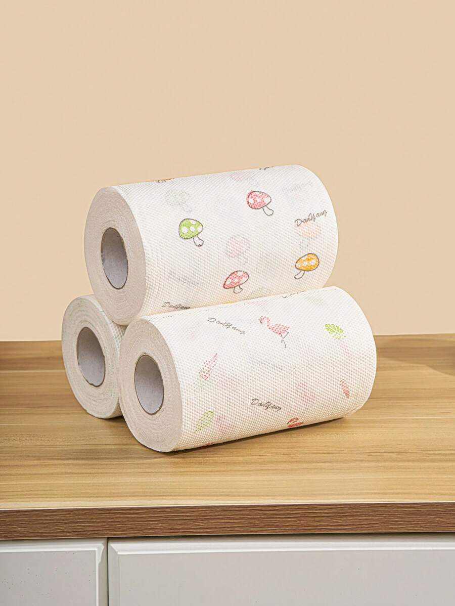 60 pièces 1 rouleau Torchon jetable de cuisine à impression aléatoire, torchon à vaisselle, lingettes anti-adhérentes, torchon dégraissant, fournitures de nettoyage ménager, multifonctionnel, anti-adhérent, absorbant, peut être utilisé pour le nettoyage à sec et humide