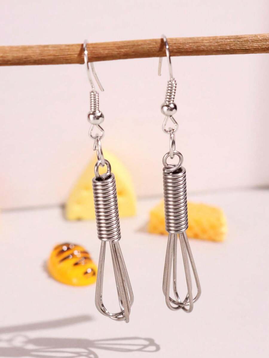 1pair Unique Funny Character Housewife Chef Inspired Realistic Whisk Dangle Earrings