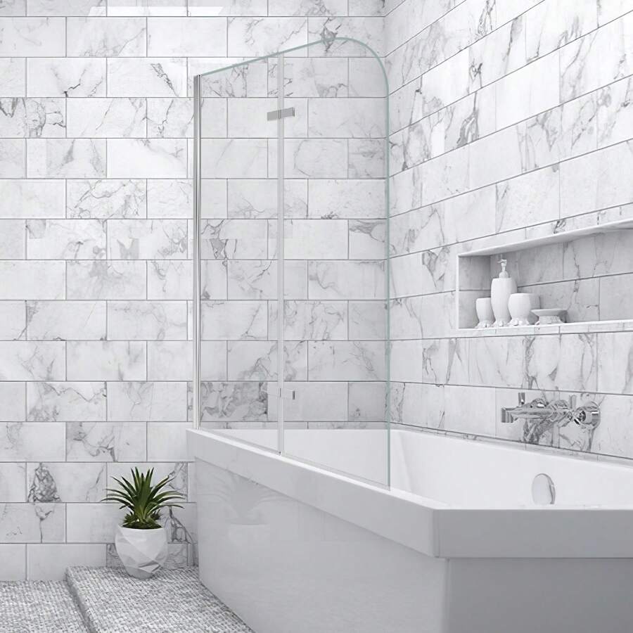 Jiubiaz Faltbare Duschtrennwand für die Badewanne, aus 6mm NANO Leicht zu reinigendem Glas, 2-teilig, faltbar, 100*140CM, Silber, Badezimmer Dekoration, Sommer, Schulbeginn