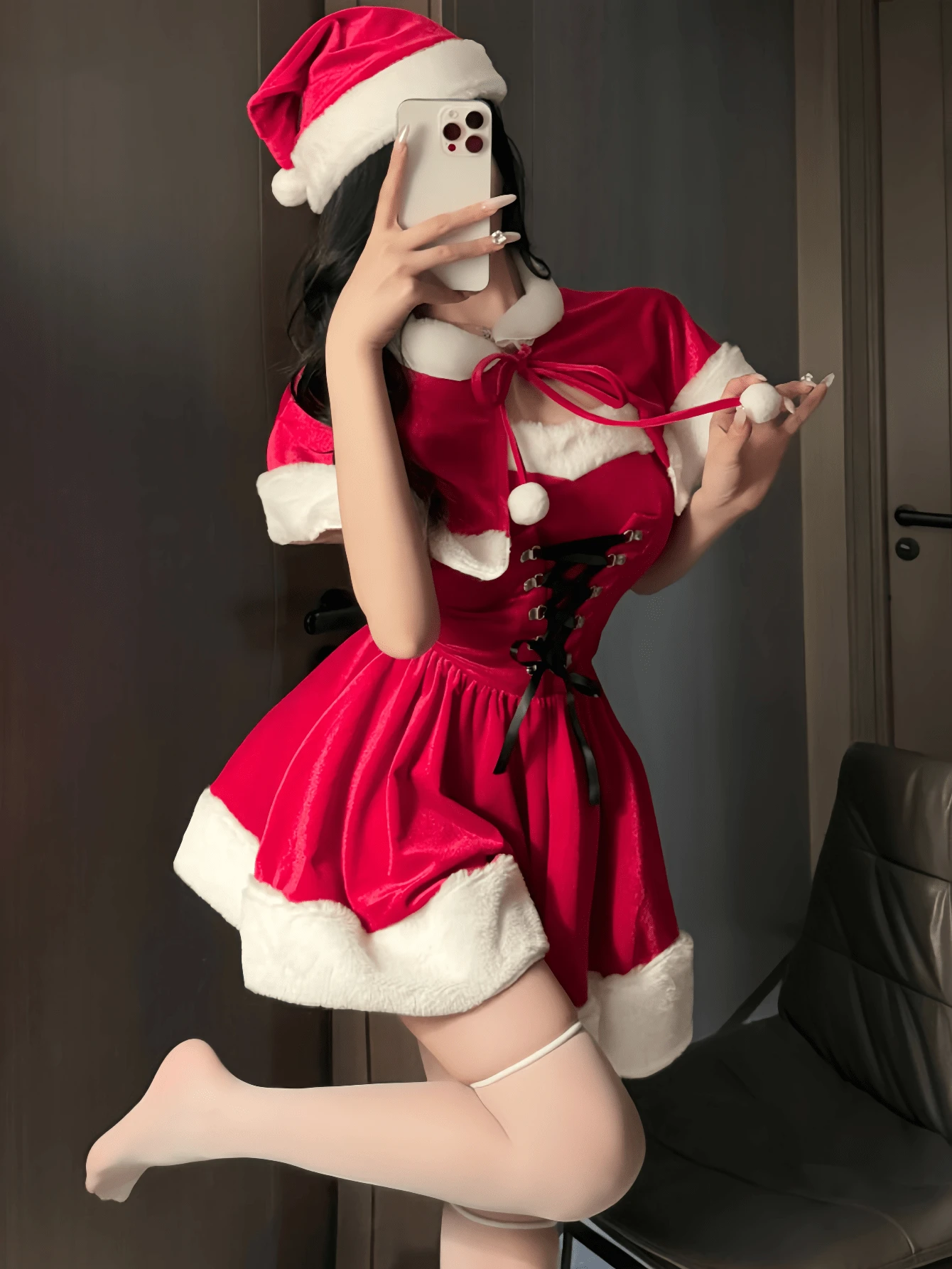 1 pièce Tenue de Noël, Robe de Cosplay de Noël, Bonnet de Père Noël, Ensemble d'accessoires de costume de Lapin Girl pour le jeu de rôle, le bal de promo, Halloween