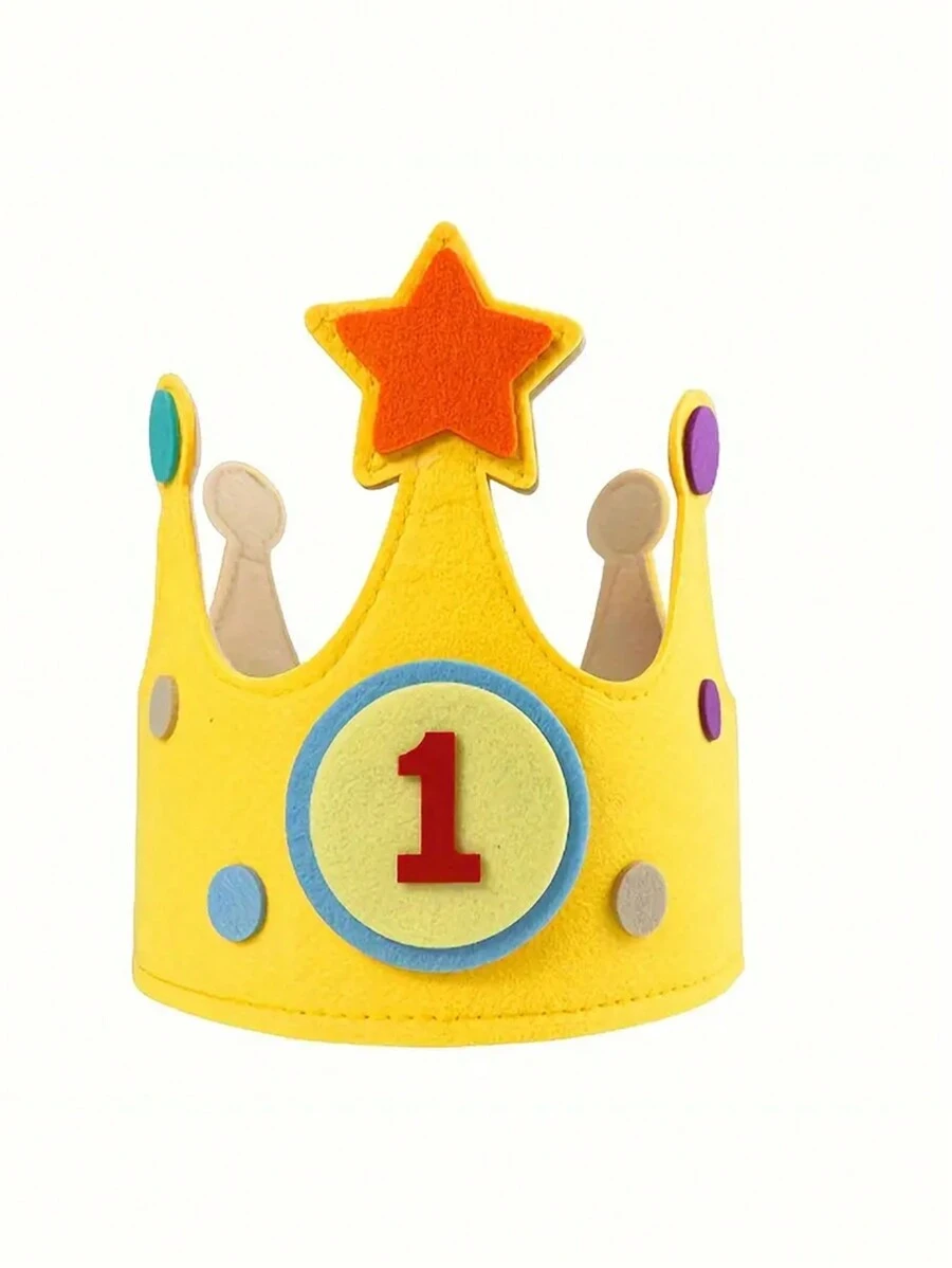 1 set Sombrero de corona de número de fieltro para cumpleaños, gorra ajustable con diseño floral, estilo de dibujos animados, partes de color aleatorio, regalo para baby shower, Pascua, para niñas/niños