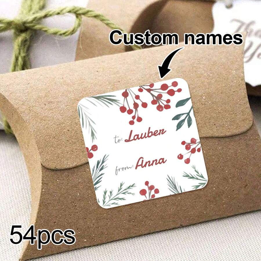 48/96/240/480 stuks aangepaste winterse botanische elegante vakantie kerstcadeau vierkante sticker, gepersonaliseerde naamstickers, gepersonaliseerde vrolijke kerstlabels vakantie cadeaulabels ontvanger/afzender stickers vakantie cadeaulabels/kerstcadeaustickers,