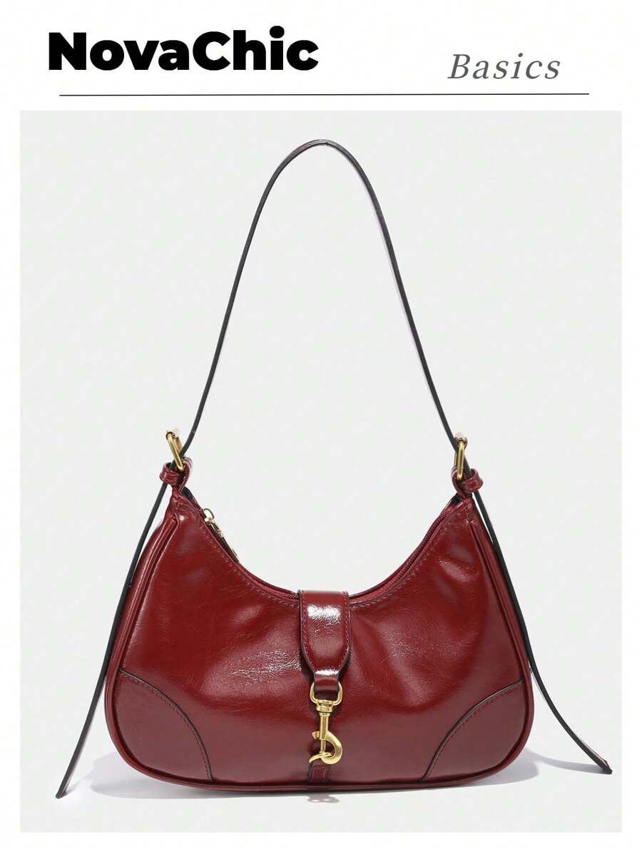 1pc Retro Minimalist Hook Decor Adjustable Shoulder Strap Crescent Shape Bag, Suitable For Date, Outing, Party