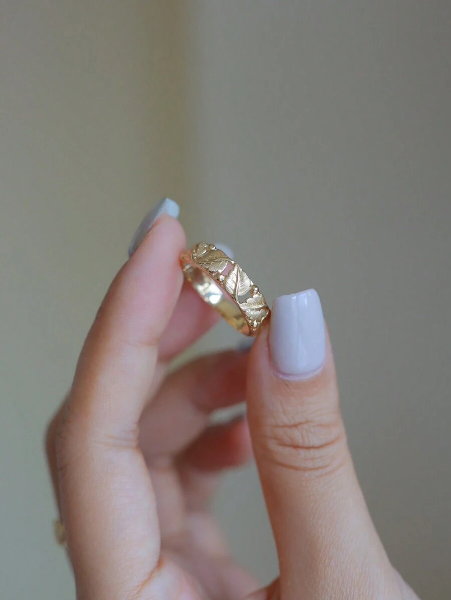 1pc 18K Gold Plated Vintage Hollow Tree Leaf Ring, S925 Sterling Silver Style Rich In Details & Suitable For Daily Wear, Designer Collection For Women
