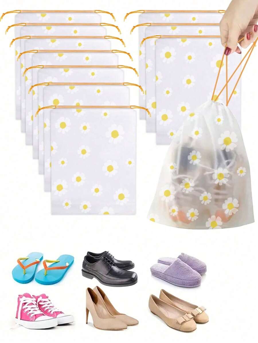 10pcs Clear Plastic Storage Bag Large Shoes Storage Organizer Portable Travel Shoe Packaging Bag Waterproof Shoe Bag Drawstring Shoe Bag Organizer For Men And Women With Drawstring Waterproof Travel Storage Bags For Packing Dust Bags Modern Floral Pattern Travel Shoe Bag Travel Essentials Travel Organizer For Beach Summer Vacation Back To School