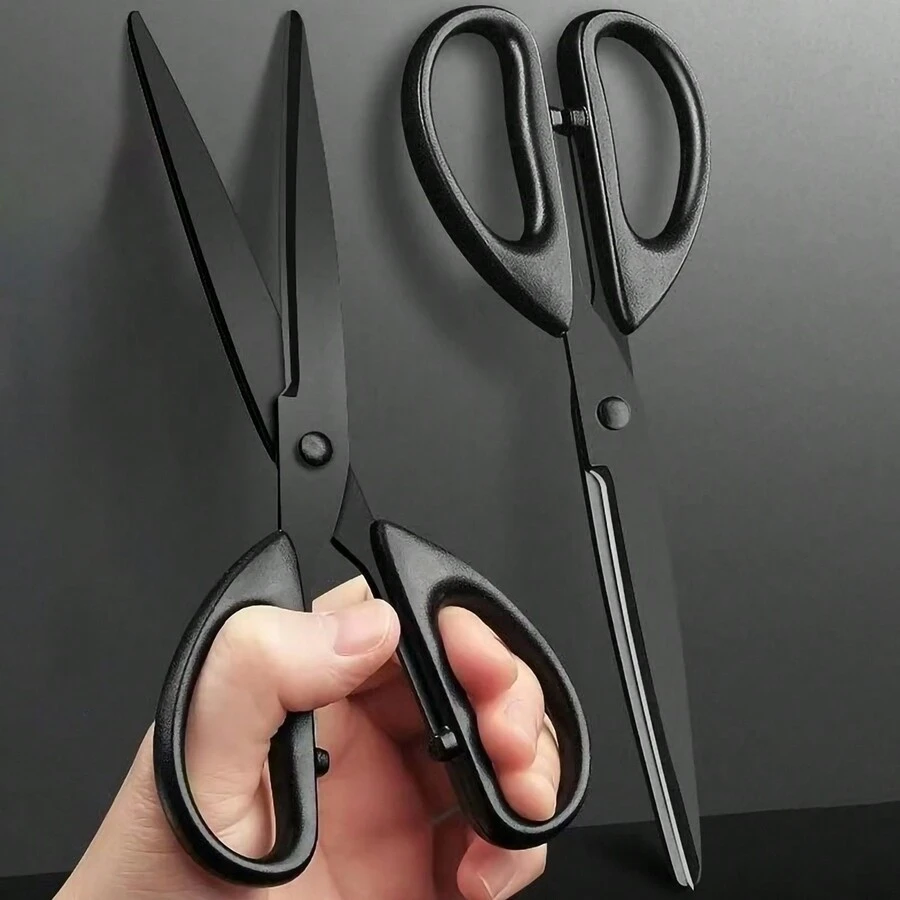 1pc Black Stainless Steel Scissors, Anti-Rust Coating, Multi-Purpose For Daily Household, Fabric Cutting, Embroidery, Sewing, Office Paper Cutting, And Tape Cutting, Tools For Men