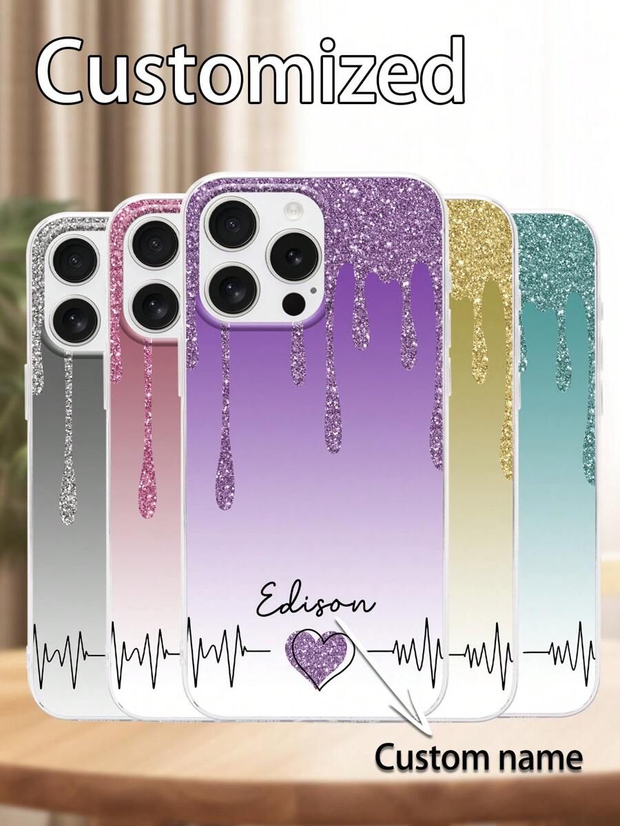 1 gepersonaliseerde ECG-hartslagnaam bedrukte telefoonhoes compatibel met Apple, enz.