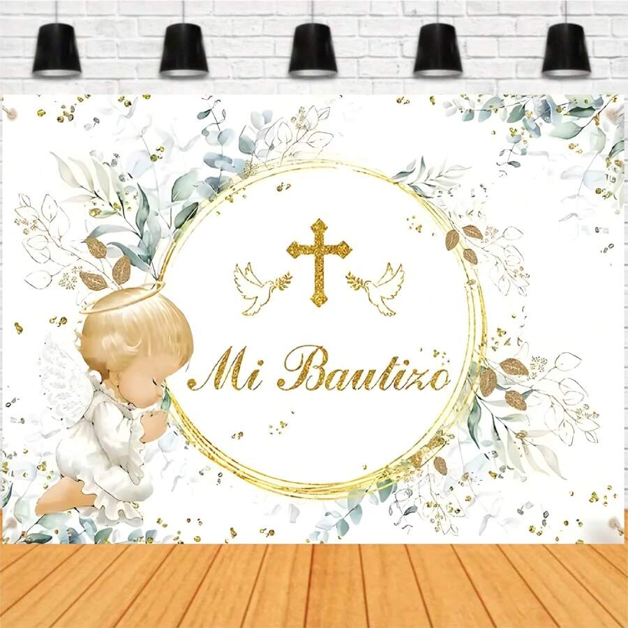 First Photography Backdrop Bohemian Flower Baptism Decoration Banner God Bless Gold Cross Backdrop Studio Props Back To School Valentine's Day