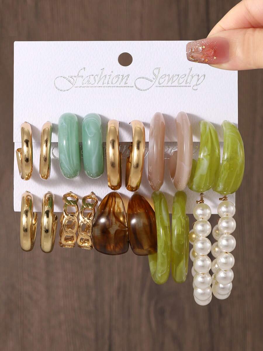 20 Stücke/Set Mode Ohrringe mit Kunstperlen für Frauen, klassisches Reifen Design, geeignet für täglichen Gebrauch oder als Muttertagsgeschenk