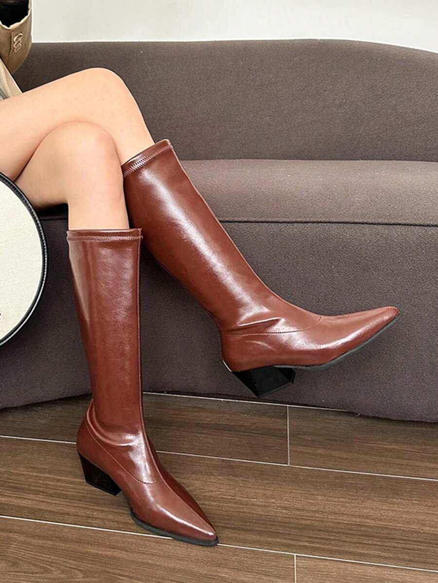French Design Chunky Heel Over-The-Knee Boots For Women, Pointed Toe High Heel Fashion Boots, New Arrival Autumn/Winter 2024
