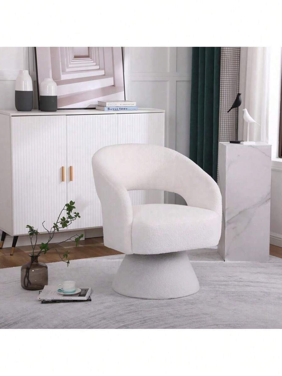 Swivel Accent Chair Armchair, Round Barrel Chair In Fabric For Living Room Bedroom,White,DreamDecor