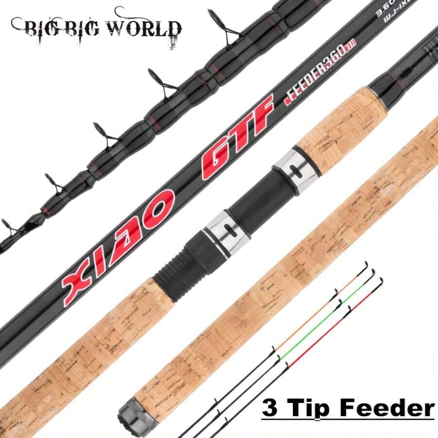 Caña de pescar telescópica BIGBIGWORLD con 3 puntas de color, para pescar con carrete, de alta resistencia al carbono, de peso pesado de 60 a 180 g, de longitud 3,3 m, 3,6 m o 3,9 m